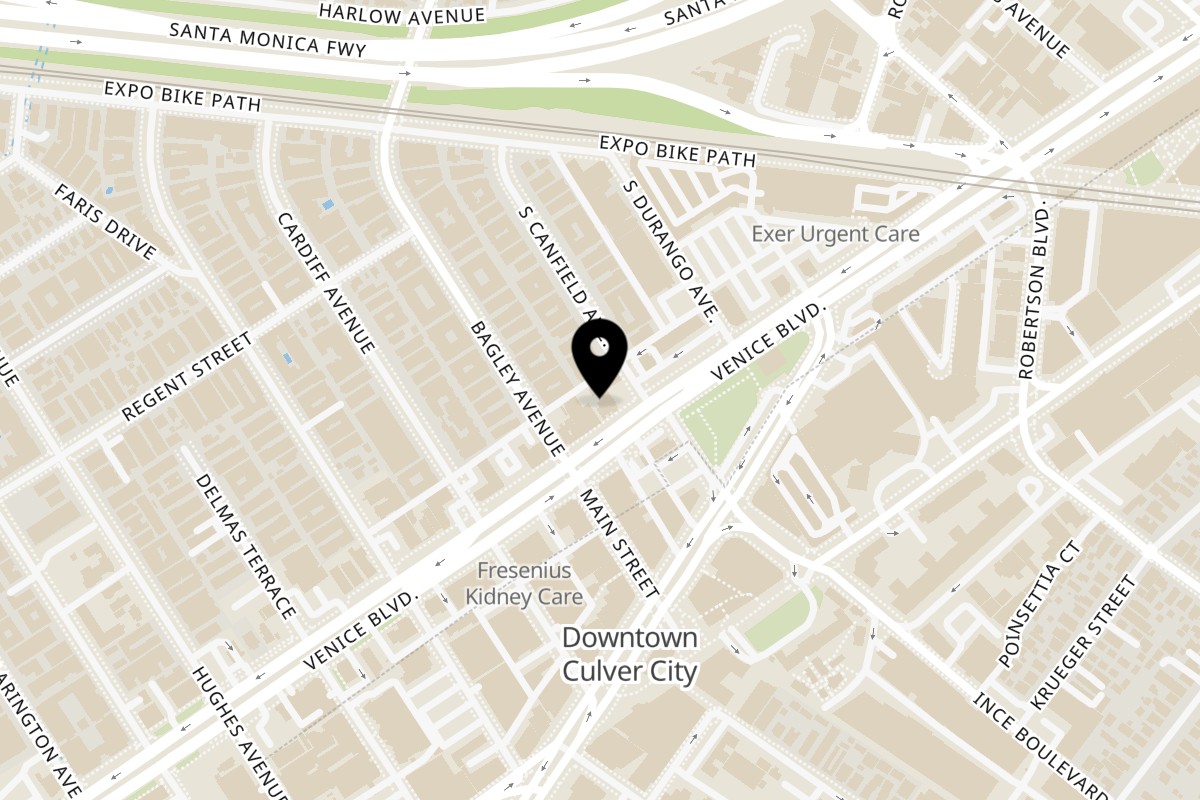 Map showing the location of Emerald Thai Cuisine on 9315 Venice Blvd. in Culver City